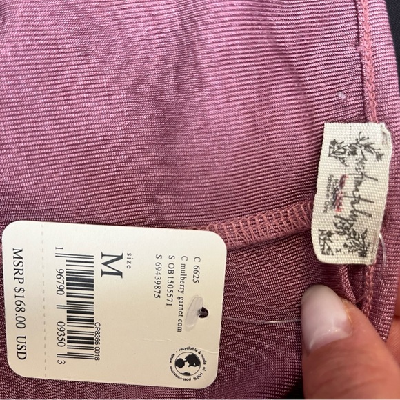 NWT FREE PEOPLE Women's Cut Out Bodysuit in Shimmery Dark Pink Medium Halter - Picture 7 of 7